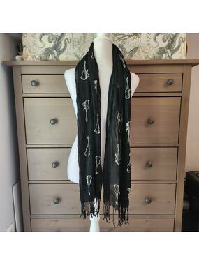 Black Scarf with Guitar Print Hard Rock